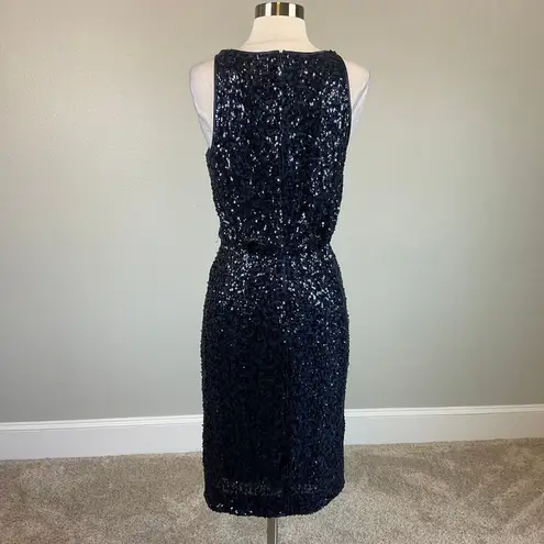 Eliza J Sequined Sleeveless Midi Sheath Cocktail Dress Blue Size 8 Round Neck