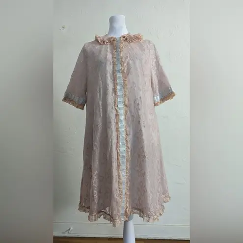 SAKS FIFTH AVENUE ODETTE BARSA VINTAGE 60's Lace Robe in Pastel Pink Blue Size undefined