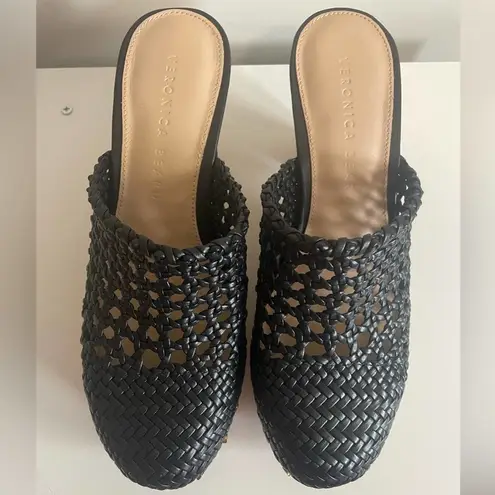 Veronica Beard Hardie Black Clogs Size 6 Perforated Leather Slip On Heeled Boho