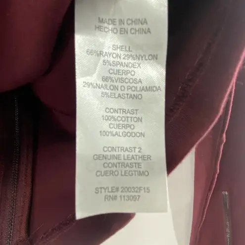 a.moss Burgundy Embroidered Mesh Long Sleeve Zip Back Moto Ponte Top Size Small