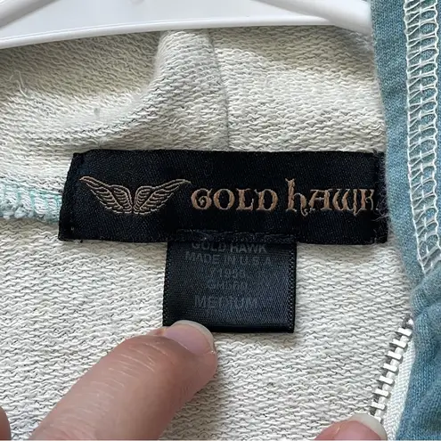 Y2K Star Jacket zip up hoodie gold hawk womens Blue (medium) vintage casual