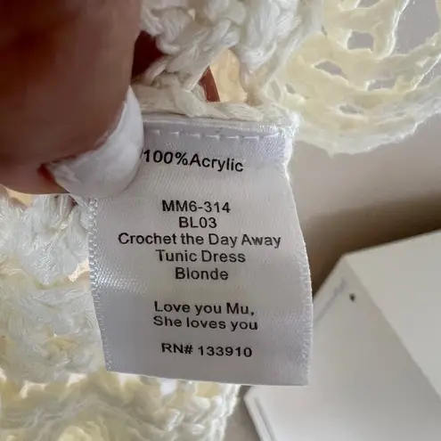 Mumu Mellow Crochet The Day Away Beige Cream Short Sleeve Dress Coverup Size M