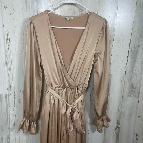 BALTICBØRN Holly Satin Maxi Dress sz M Champagne Gold Formal Wedding Long Sleeve Size M