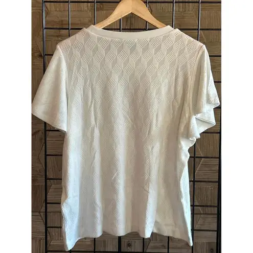 Diane Gilman NWT DG2 by Top Sz 1X White Textured Flutter Sleeve Preppy