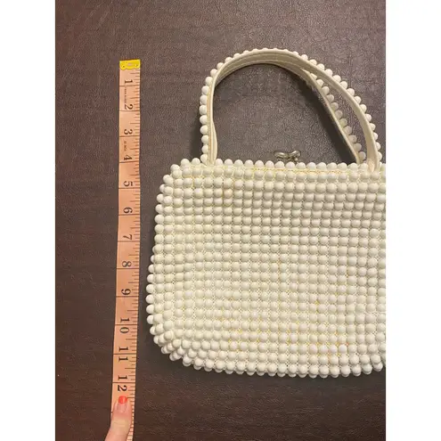 Vintage White Beaded Purse 60s Top Handle Bag Retro Rockabilly Tradwife Pinup