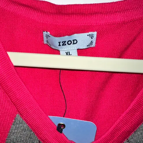 IZOD  Vibrant Dark Pink With Gray Light Pink Arygle Print Sleeveless Sweater XL