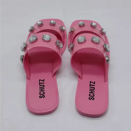 Schutz Lizzie Crystal Embellished Slides Sandals Women's 8 Pink barbiecore Shoes
