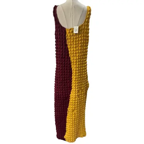 Ashley Stewart Textured Yellow & Burgundy Bodycon maxi Dress NEW Size 26/28 PLUS