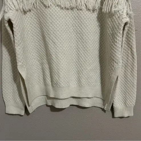 Cupcakes & Cashmere Neutral Fringe Knit Pullover Sweater Women’s Size Small