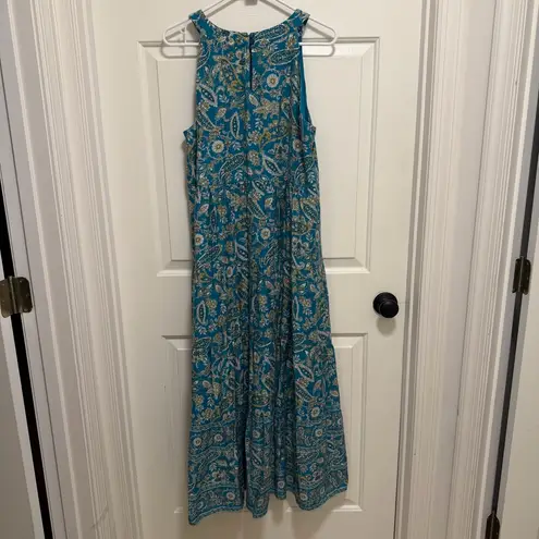J. Jill Tiered Maxi Dress Light Oceanside Lovely Paisley Floral Teal Dress Large Green