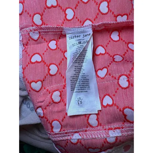 New Sister Jane Heart Jacquard Cropped Blouse, Size S Pink