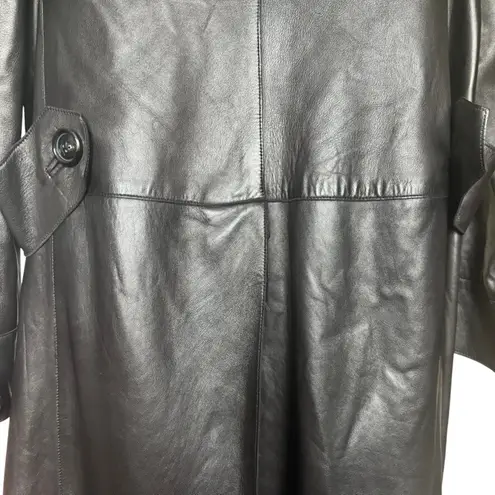 Akris 100% Lammnappa Lambskin LeatherTrench Coat Sz 12 Dark Brown FLAW