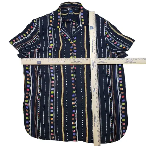 Vtg Panther Button Up Shirt Womens Large Stripe Geo Padded Short Sleeve 80s dmg