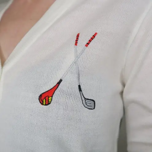 Vintage 70s Golf Embroidered Cardigan Sweater White Size M