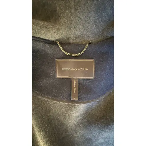 BCBGMAXAZRIA Wool Blend Open Front Coat with Leather Sleeve Detail Size S