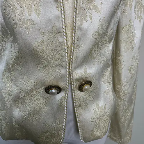 Vintage Cream Gold Metallic Brocade Blazer Sz Small