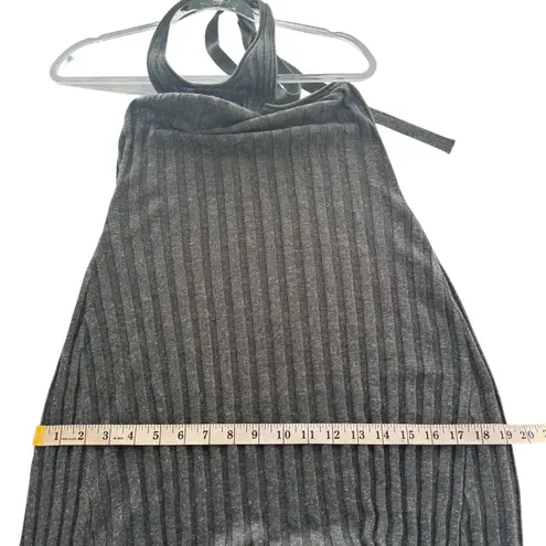Dissh Goldie Slate Marle Midi Dress Halter Ribbed XL Grey Stretch linen Blend Gray