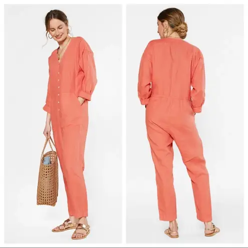 Outerknown retrograde linen coral button down jumpsuit coveralls