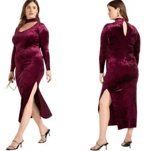 Eloquii NEW Velvet Pickled Beet Cut Out Long Sleeve Dress, 16