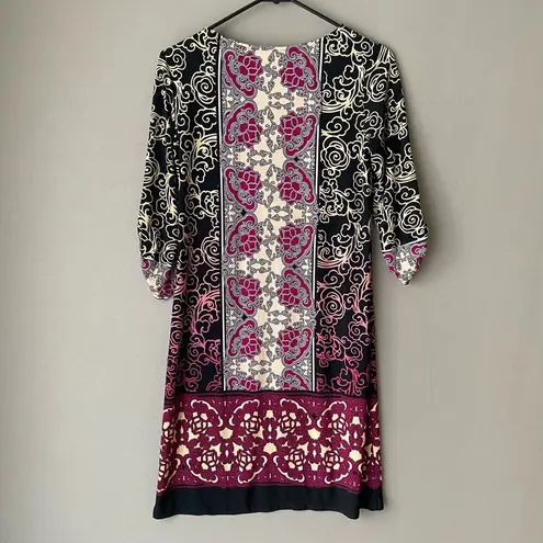 London Times sz 4 pink black paisley boho mini shift dress