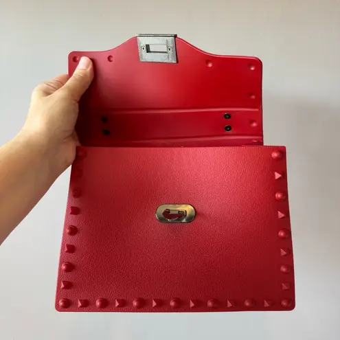 NWOT Red‎ Jelly Studded Two Way Top Handle Crossbody Bag Unbranded Red