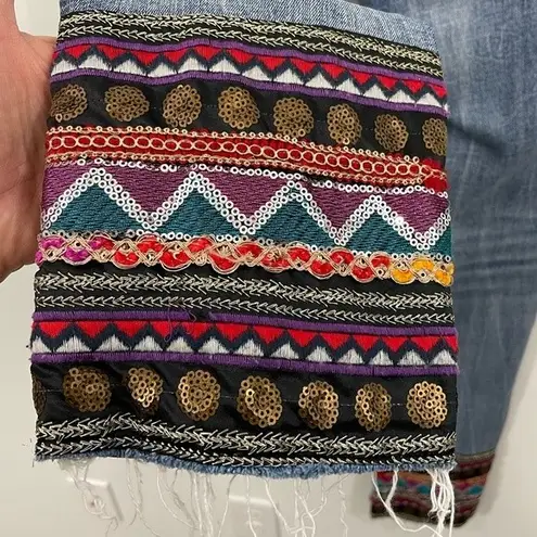 Driftwood Audrey La Luna Straight Leg Jeans Embroidery & Sequin Trim Size 26