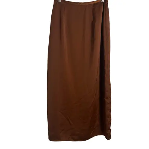 Club Monaco Trycia Brown Satin Bias Slip Slit Maxi Skirt Size 8