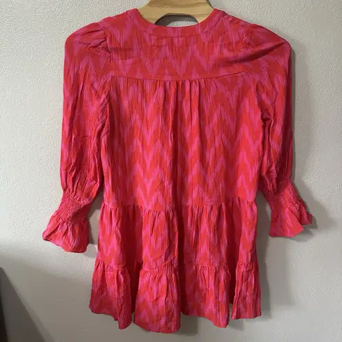 Tuckernuck Pomander Place Hot Pink Red Ikat Kenzo Tiered Mini Dress Size XL