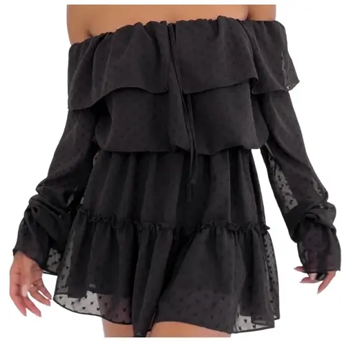 Rumored Senorita Mini Dress SMALL Black Ruffles Bohemian Sheer NWT Danty Flirty