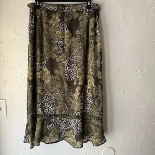 Sag Harbor Skirt Vintage 14P Brown Green Floral Paisley Whimsigoth Witchy Fairy Size 14