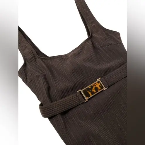 Zimmerman NWT 3 Large Laurel Ribbed Belted One-Piece Swimsuit Chocolate Brown