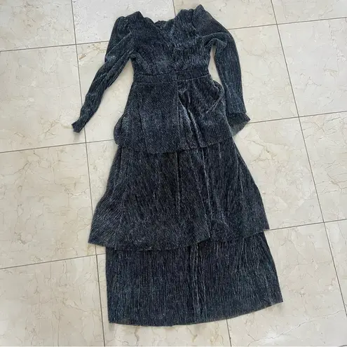 Longsleeved Metallic Black/Silver Maxi Dress Layered Sz Small