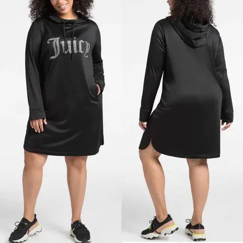 Juicy Couture  Bling Logo Long Sleeve Polyester Hooded Dress Size 3X Black