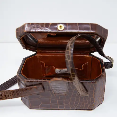 Surrey Original Vintage Genuine Patent Croc Leather Top Handle Purse Bag Tote