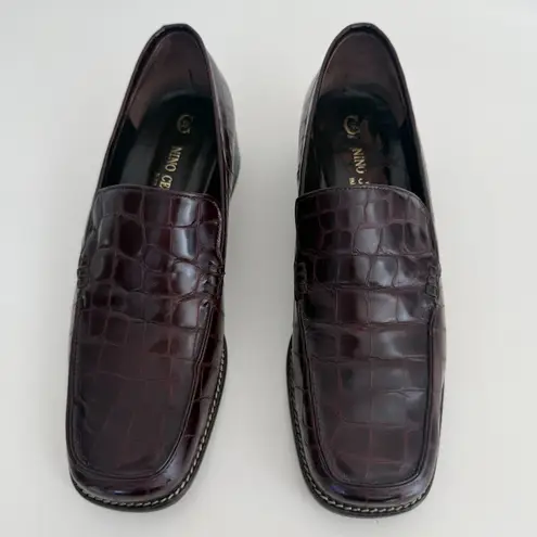 Vintage Nino Cerruti Loafers Womens 6 Croc Embossed Leather Square Toe Oxblood Black