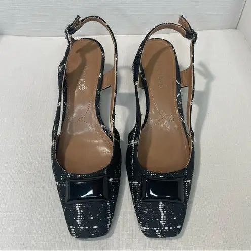 J Renee Samina Womens Sz 8.5 Black & White Plaid Sling Back Pumps