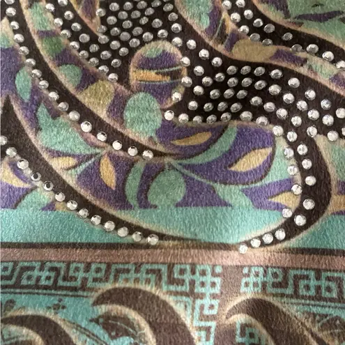 Justified Bohemian Elegant Multicolor Patterned Righstones Details Cardigan XL Blue