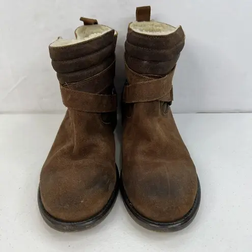 Sundance Sz 38 US 7.5 8 Molly Pitcher Leather Sherpa Lined Booties Boots Buckle