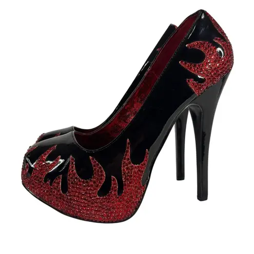 Pleaser Bordello Teaser Pinup Red Flame Platform Stilettos Heels 6