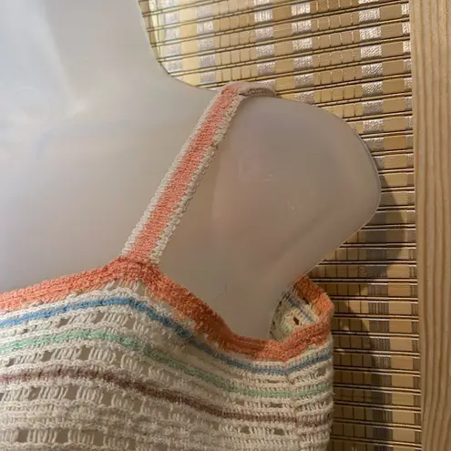 Handmade Vintage Hand Woven Tatting Thread Stretchy Beige Cropped Tank Top Large