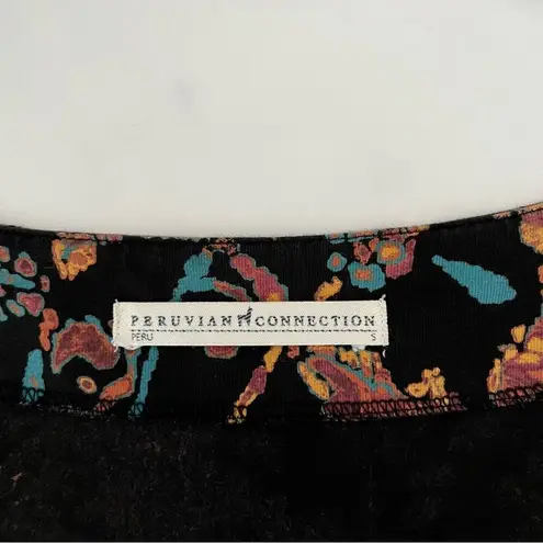 Peruvian Connection babydoll mini dress Long Sleeve Abstract print Sz Small