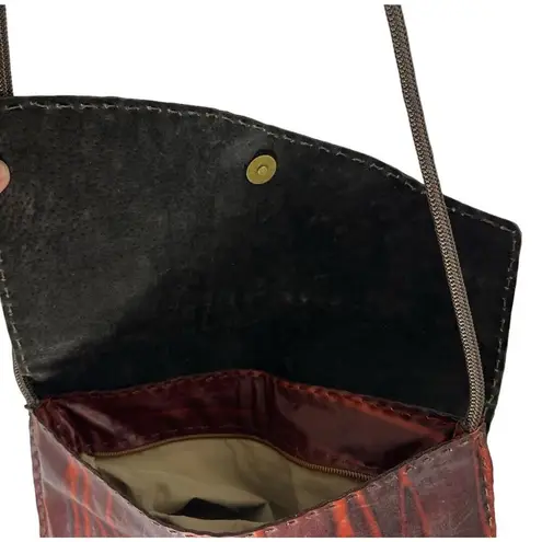 Handmade Purse Brown Crossbody Crochet Appliqué Thin Strap Boho Snap Flower