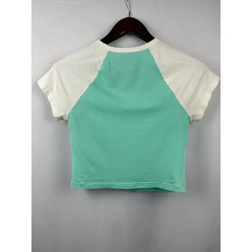 Women’s Pink Small Aqua & White Short Sleeve Crop Top Size undefined