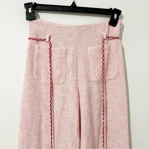 Maje Tweed Wide Leg Trousers Pants With Braided Belt Pink Size 36 US 4