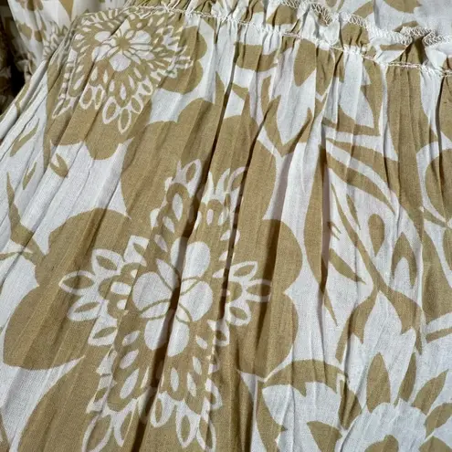 Classic Elements Neutral Floral Crinkle Skirt Large Cotton Tiered Lightweight Boho Midi Skirt New