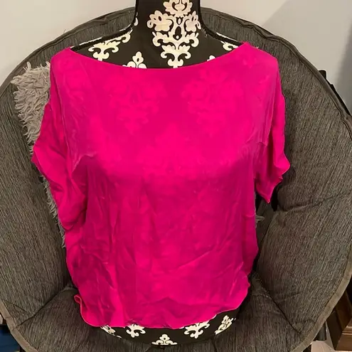CHRISTINE ALCALAY 100%Silk Loose Fit Pink/Fuchsia Short Sleeve Blouse Size Small Pink
