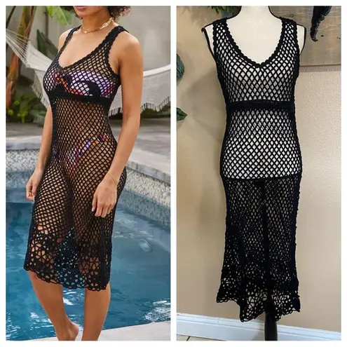 NWOT Lulus Beach for the Stars Black Crochet Midi Swim Cover
