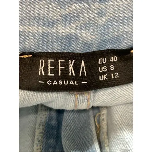 Refka Casual Women's Fringe Detail High Waist Boyfriend Jeans Ice Blue Size 8
