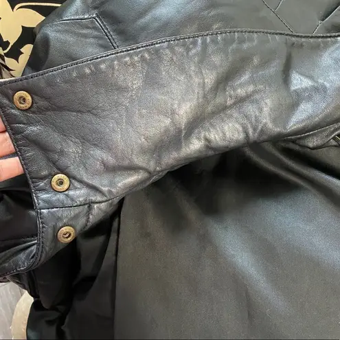 Eddie Bauer  100% Genuine Leather Winter Trench Coat Full Length Black HEAVY DUTY