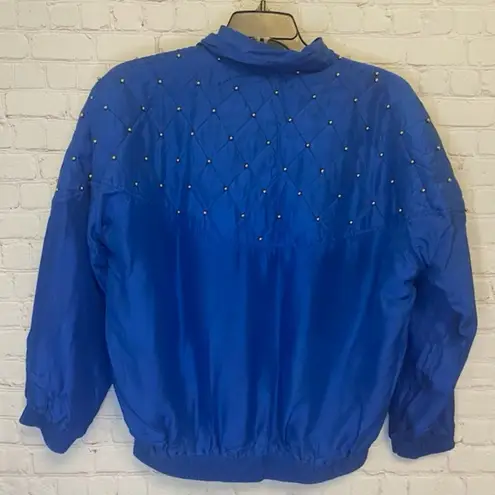Vintage Studded Embellished royal blue Silk jacket size Large CoAco, full zip